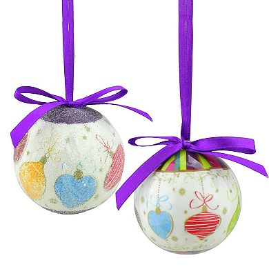 10ct Purple and White Shatterproof Decoupage Christmas Ball Ornaments 1.75" (40mm)
