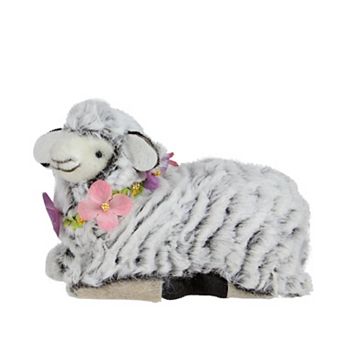 6.75” White and Brown Plush Kneeling Sheep Spring Easter Figure