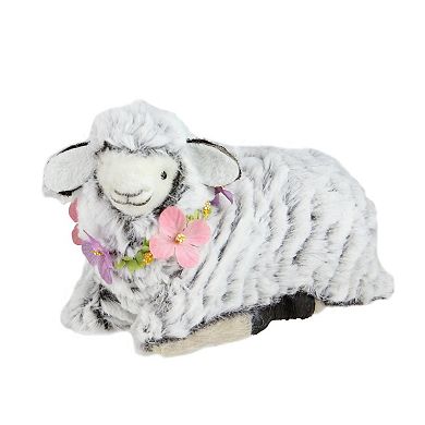 6.75” White and Brown Plush Kneeling Sheep Spring Easter Figure
