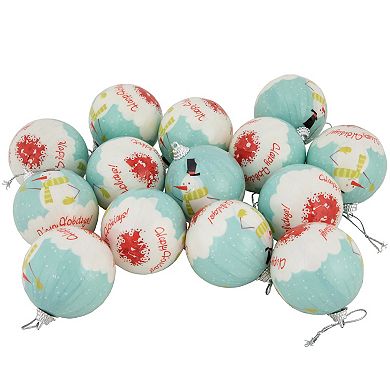 14-Piece Snowmen 'Happy Holidays' Decoupage Christmas Ball Ornament Set 2.25"(60mm)