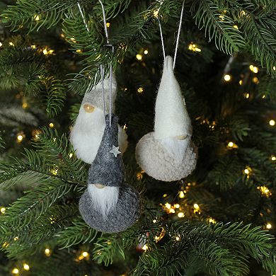 Set of 3 Gray and Cream Plush Santa Gnomes Christmas Ornaments 4.75"