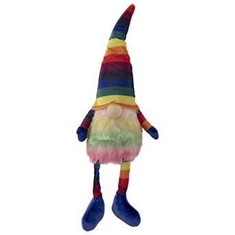 20" Bright Striped Rainbow Springtime Gnome with Dangling Legs