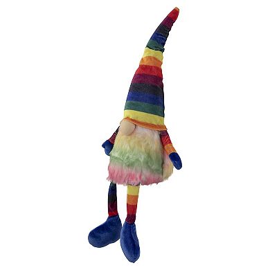 20" Bright Striped Rainbow Springtime Gnome with Dangling Legs