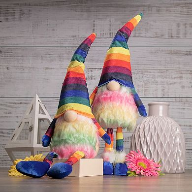 20" Bright Striped Rainbow Springtime Gnome with Dangling Legs