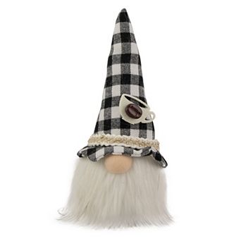 8.25" Black and White Buffalo Plaid Coffee Gnome