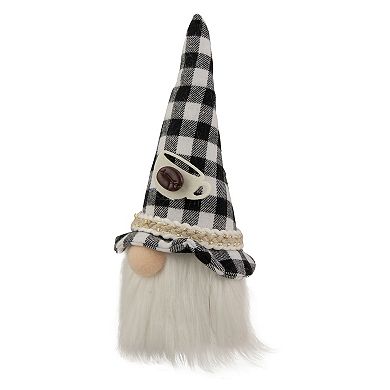 8.25" Black and White Buffalo Plaid Coffee Gnome