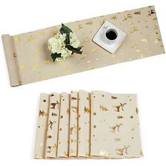 Set of 6 Christmas Placemats & Table Runner for Party Kitchen Holiday Décor, 72”