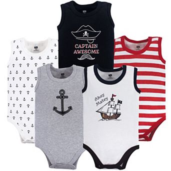 Hudson Baby Infant Boy Cotton Sleeveless Bodysuits 5 pk Pirate Ship
