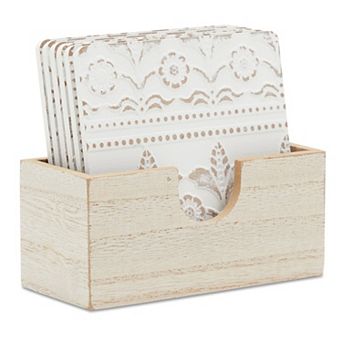 Set of 6 White Coasters for Drinks, Coffee Table, Floral Farmhouse Decor, 3.8 In