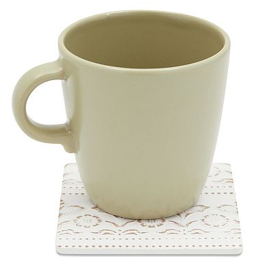 Set of 6 White Coasters for Drinks, Coffee Table, Floral Farmhouse Decor, 3.8 In