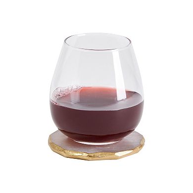 4 Pack Natural Selenite Crystal Coasters, Geode Slices with Gold Edge, 3.75 - 4"