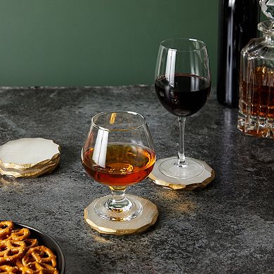 4 Pack Natural Selenite Crystal Coasters, Geode Slices with Gold Edge, 3.75 - 4"