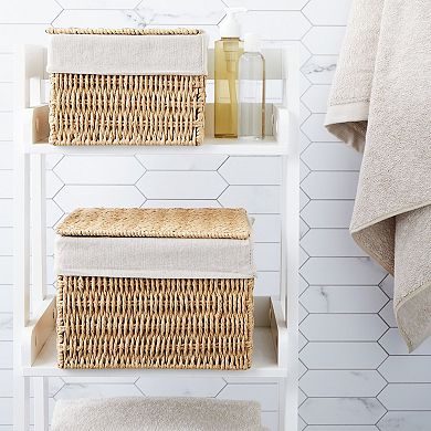 2-Pack Wicker Baskets with Lids, Woven Storage Baskets with Liners, 2 Sizes