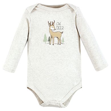 Hudson Baby Infant Boy Cotton Long-Sleeve Bodysuits, Forest Deer 3-Pack, 3-6 Months