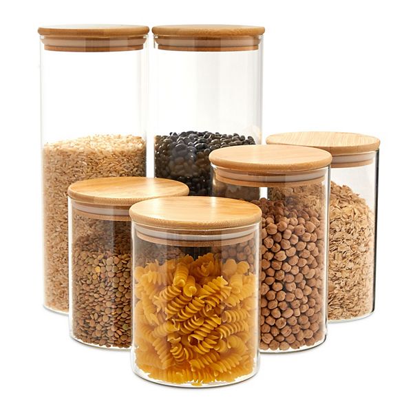 Glass Storage Containers With Bamboo Lids, Airtight Pantry Canisters In