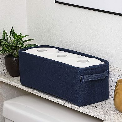 Juvale Dark Blue Fabric Storage Bin for Home and Bathroom (16 x 6 x 5.5 Inches)