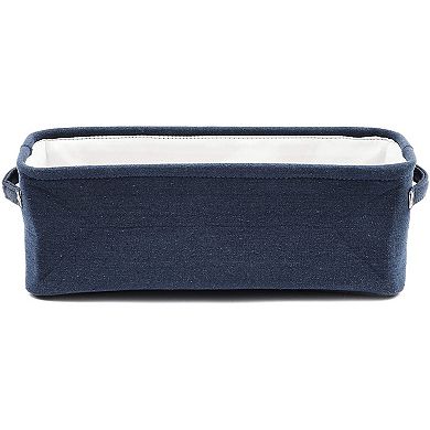 Blue Jute Fabric Storage Bin Basket Container Organizer Rectangular 16"x6"x5.5"