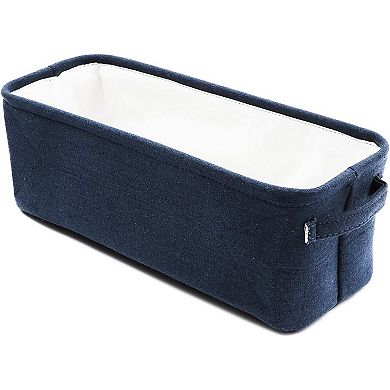 Blue Jute Fabric Storage Bin Basket Container Organizer Rectangular 16"x6"x5.5"