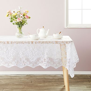 White Lace Tablecloth for Rectangular Tables, Vintage-Style Wedding Table Cloths for Reception, Dinner Party, Baby Shower, Tea Party Decorations, Home Decor (54x72 in)