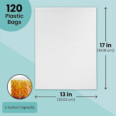 120 Pack Reusable 2 Gallon Plastic Bags for Food Storage, Freezer,17x13 In
