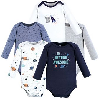 Hudson Baby Infant Boy Cotton Long-Sleeve Bodysuits, Space 5-Pack, 6-9 Months