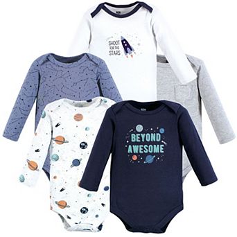 Hudson Baby Infant Boy Cotton Long-Sleeve Bodysuits, Space 5-Pack, 6-9 Months
