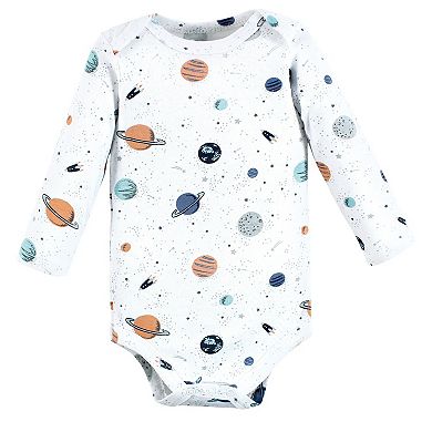 Hudson Baby Infant Boy Cotton Long-Sleeve Bodysuits, Space 5-Pack, 6-9 Months