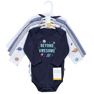 Hudson Baby Infant Boy Cotton Long-Sleeve Bodysuits, Space 5-Pack, 6-9 Months