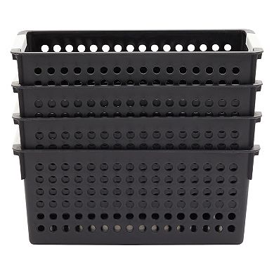 4-pack Black Plastic Baskets For Organizing Bathroom, Laundry Room, Washroom
