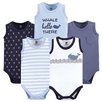 Hudson Baby Infant Boy Cotton Sleeveless Bodysuits 5 pk Sailor Whale