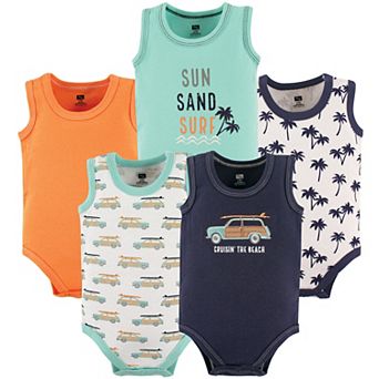 Hudson Baby Infant Boy Cotton Sleeveless Bodysuits 5 pk Surf Car