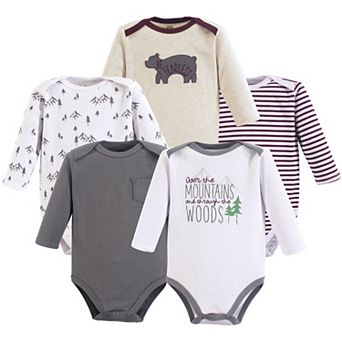 Yoga Sprout Baby Boy Cotton Long-Sleeve Bodysuits 5 pk Mountains