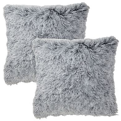 2 Pack Decorative Grey Fuzzy Faux Fur Throw Pillow Covers For Couch Sofa, 18x18"