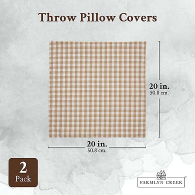 Set of 2 Plaid Throw Pillow Covers 20x20 in, Light Brown and White Buffalo Farmhouse Decorative Cushion Case