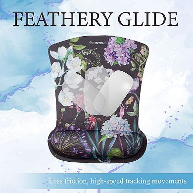 Floral Mouse Pad with Wrist Support and Keyboard Wrist Rest, Trapezoid L, Black