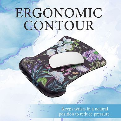 Floral Mouse Pad with Wrist Support and Keyboard Wrist Rest, Trapezoid L, Black