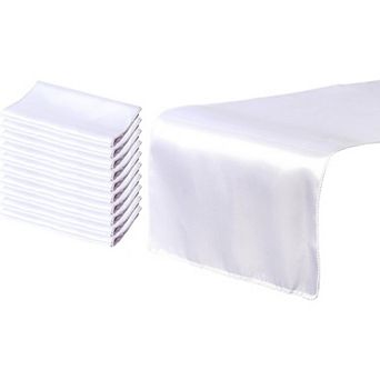 10 Pack White Satin Table Runners for Wedding, Baby Shower, Birthday Party (108 x 11.3 In)