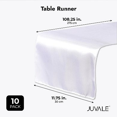 10 Pack White Satin Table Runners for Wedding, Baby Shower, Birthday Party (108 x 11.3 In)