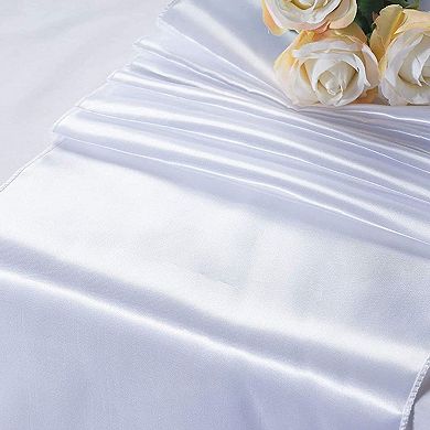 10 Pack White Satin Table Runners for Wedding, Baby Shower, Birthday Party (108 x 11.3 In)