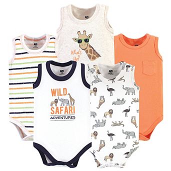 Hudson Baby Infant Boy Cotton Sleeveless Bodysuits 5 pk Wild Safari