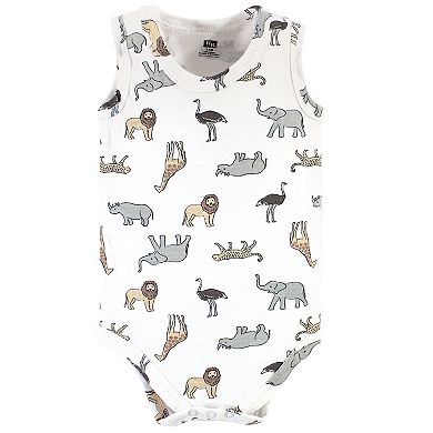 Hudson Baby Infant Boy Cotton Sleeveless Bodysuits 5pk, Wild Safari