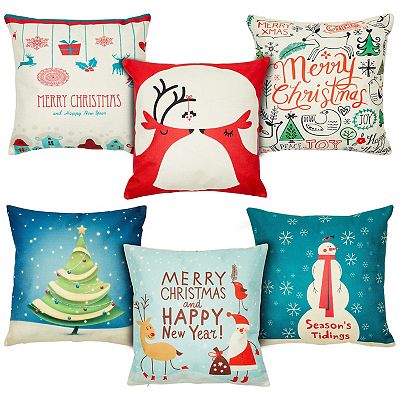 18x18 Holiday Throw Pillow Covers Merry Christmas Seasons Tidings Happy New Year 6 Pack