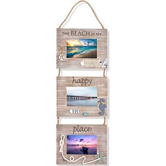Juvale Beach Picture Frame Hanging Decoration for 3 4x6 Photos (9.25 x 29.5 x 0.25 in)
