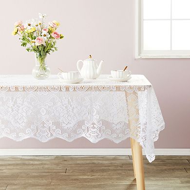 White Lace Tablecloth for Rectangular Tables, Vintage Style for Formal Dining, Dinner Parties, Wedding, Baby Shower (60 x 97 In)