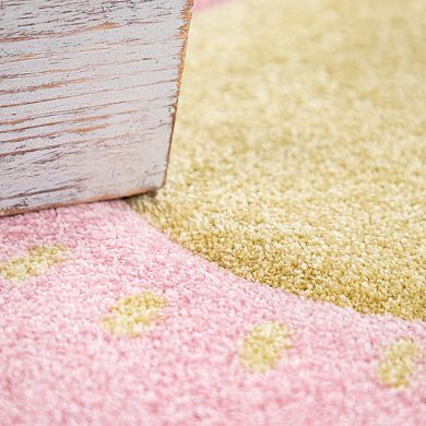 Colorful Kids Rug for Girls Room with Rainbows & Clouds in Pink