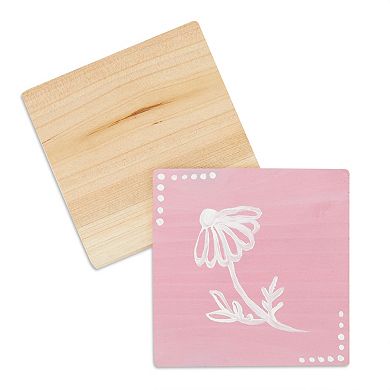 12 Pack Unfinished Wood Coasters for Crafts, Squares with Non-Slip Foam Dot Stickers (3.7 x 3.7 In)
