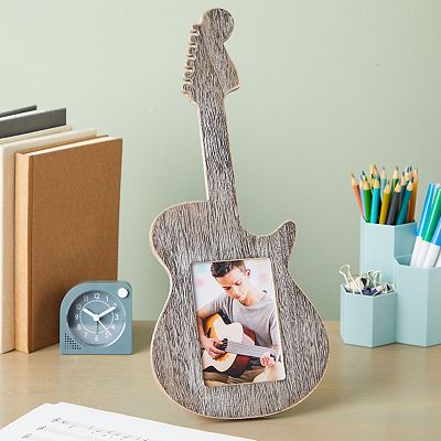 Wooden Guitar Picture Holder Frame For 3x5" Photos, Room Wall Decor 15.8x7x0.6”