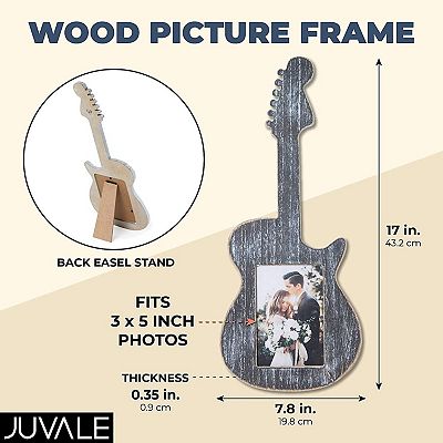 Wooden Guitar Picture Holder Frame For 3x5" Photos, Room Wall Decor 15.8x7x0.6”