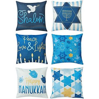 Juvale Hanukkah Throw Pillow Covers, Blue Cushion Cover Set (18 x 18 in 6 Pack)