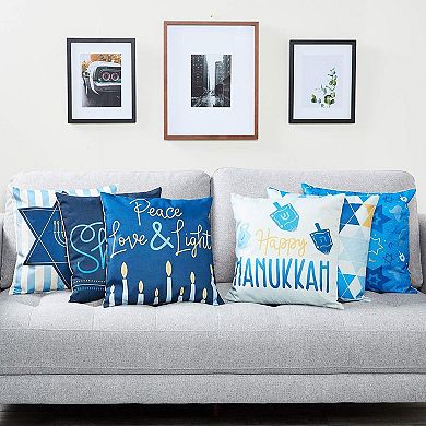 Juvale Hanukkah Throw Pillow Covers, Blue Cushion Cover Set (18 x 18 Inches, 6 Pack)